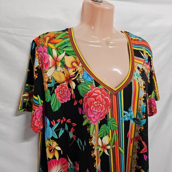 Johnny Was Floral V Neck Top Tee Women Size XL Bamboo - Picture 2 of 15